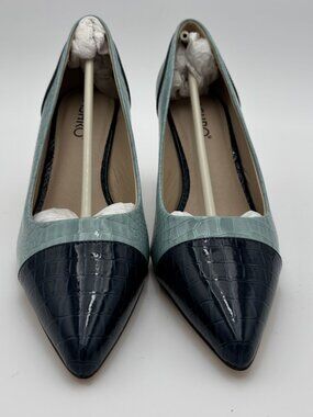 Colorblock Crocodile Pumps Blue Teal Pointed Toe Stiletto High Heels Shoes 9M